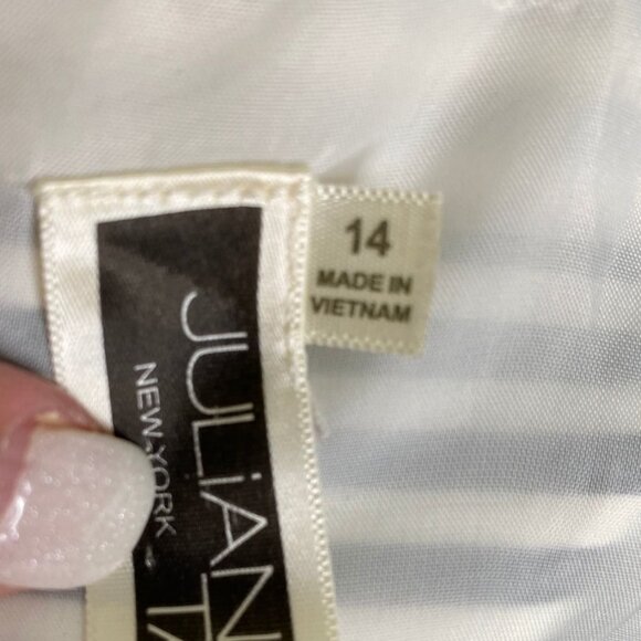 Julian Taylor Cream and Black Stripe Back Cut Out Dress Size 14 Whimsical Church - Picture 4 of 15